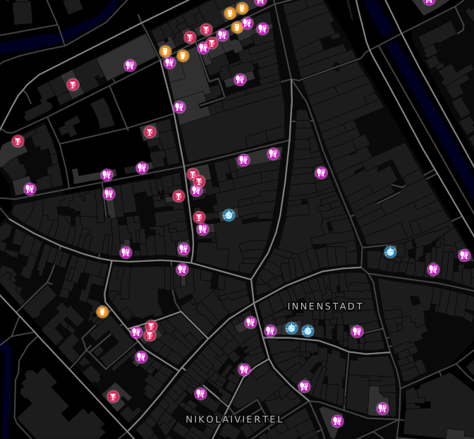 Night life map developed by Lisa Stolz in her Bachelor thesis. [1]