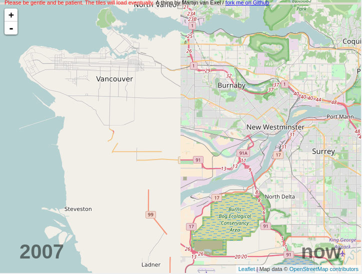 OSM 2007 and 2016